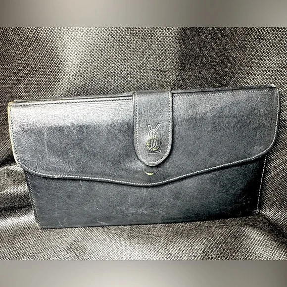 Yves Saint Laurent Clutch Vintage Lambskin Silk Lined Monogram 70s Rare YSL - Picture 12 of 12